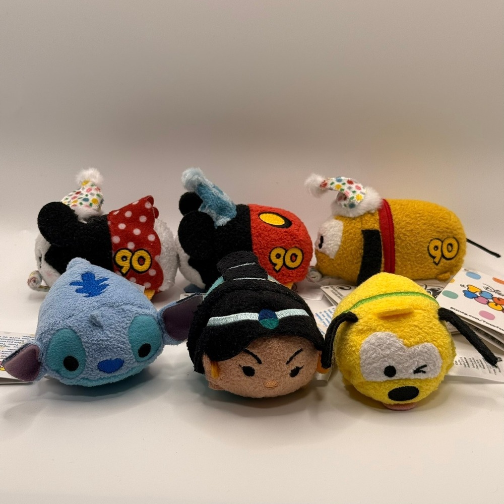 Disney Tsum Tsum Plush Lot Mickey Minnie 90th Anniversary Stitch Jasmine Pluto